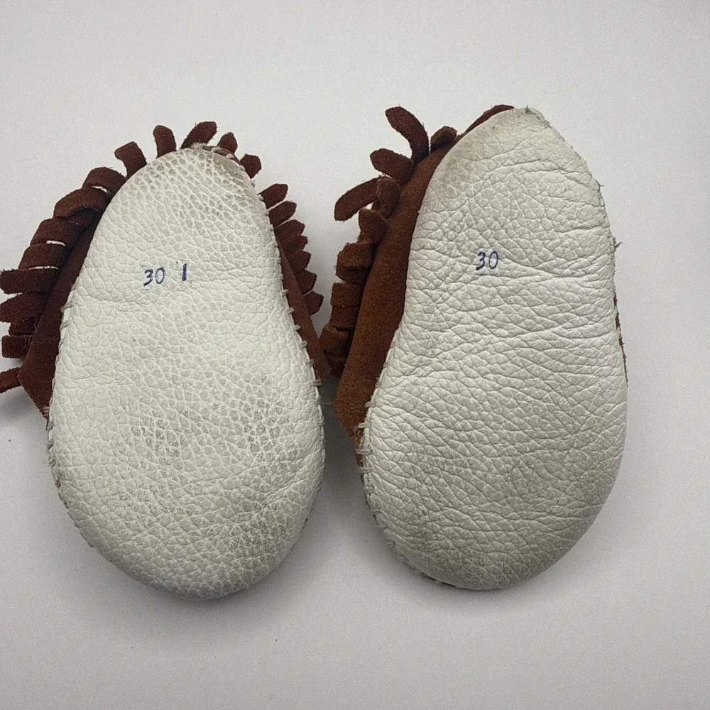 Vintage Taos‎ Baby Toddler Moccasins Rust Brown Suede Soft Fringed
